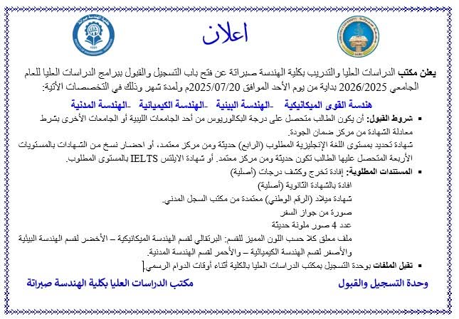 فتح باب التسجيل والقبول ببرنامج الدراسات العليا